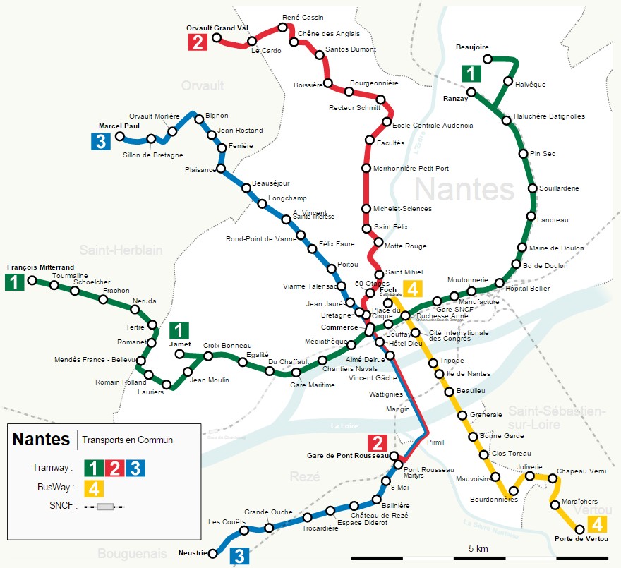 Nantes Tram Map