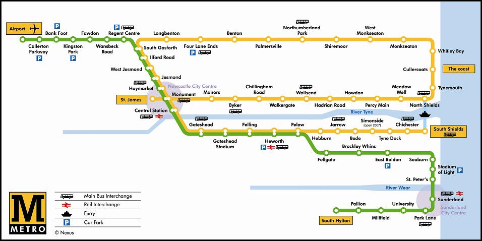 Newcastle - Tyne & Wear Metro Map
