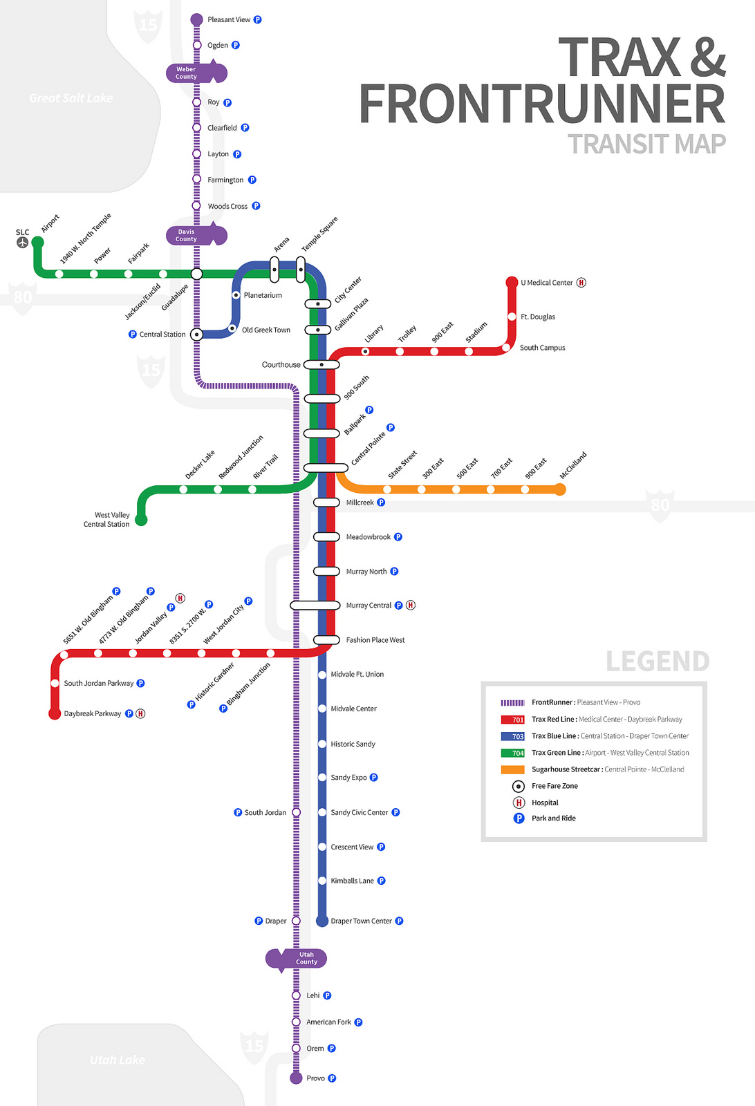 Salt Lake City TRAX map, Salt Lake City Metro